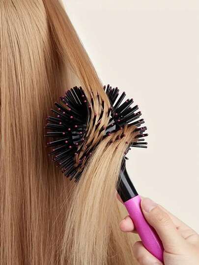 两件套，1把3D球形卷发空气刘海造型梳，耐热直发梳，适用于吹风造型，防静电ABS手柄；1个黑色塑料梳子清洁器，用于去除残留毛发和清洁梳子。美发配件，美发造型套装，美发工具套装