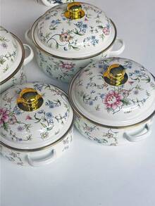 1st 搪瓷锅，双手柄双盖，电镀边缘设计，16/18/20/22/24厘米可选，适用于餐厅和家庭烹饪，非常适合家庭聚会、节日派对、春夏露营和野餐 - 薔薇 - 查看 6