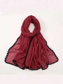 1 pieza Bufanda casual de gasa balinesa de color liso con ribete de volantes - Multicolor - Ver 3