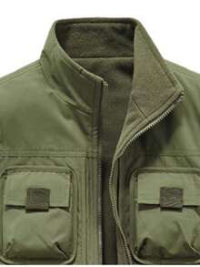 男士休闲双面保暖多口袋背心，秋冬季 - 綠色 - 查看 4