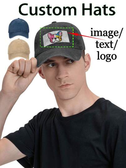 1Pc Custom Washed Baseball Cap, Personalized Photo Cap, Custom Photo/Logo/Name, Men's Custom Hat, Unisex Customizable Logo Baseball Cap, 3 Colors: Black/Blue/Khaki, Soft Wash Baseball Cap, The Best Gift For Family, Boyfriend, Girlfriend, Wife, Or Husband, Holiday Gift, Valentine's Day, Christmas, And Chinese New Year.