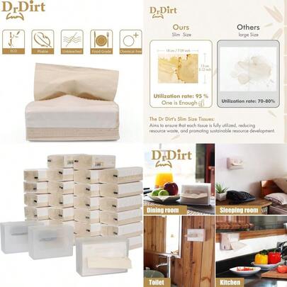 Dr.Dirt Bamboo Facial Tissues 27 Packs 110 Tissues Per Box With 3 Storage Boxes Soft -Friendly Natural Simple Design
