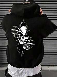 Halloween Hoodie Pumpkin Spider Sweater Printed Hoodie Men, All Saints'Day Human Skeleton  Back Print,Single-Layer Fleece, Casual And Comfortable Velvet Street Wind Long-Sleeved Hooded Sweater, Autumn And Winter Sports Top Hoodies.Warm And Comfortable - 黑色 - 查看 1