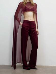 Women High Low Cape Chiffon Shawl Capelets Bridal Bridesmaid Cover Up Poncho Omen Chiffon Shawl Cape Mesh Sheer Poncho Top Capelets For Evening Dress Shawl Wraps Cover Up Wedding Party - Màu Đỏ Sâu - Xem 5