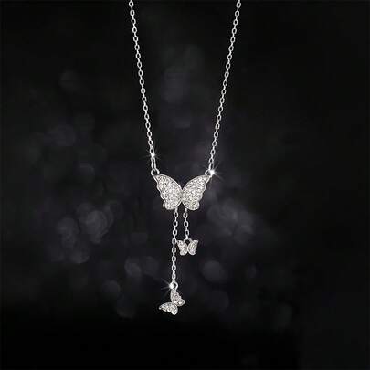 Collar con colgante para mujer, elegante, con borla de mariposa decorada, un collar de moda para uso diario.
