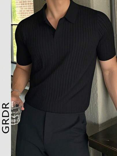 GRDR Herren Sommer Rippenstrick Kurzarm T-Shirt