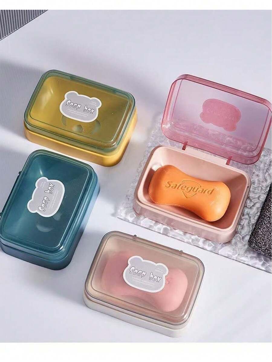 1pc Creative Flip Cover Soap Dish, Simple Transparent Plastic Draining Soap Box For Home, Dorm, Bathroom, Balcony - Multicolor - View 1