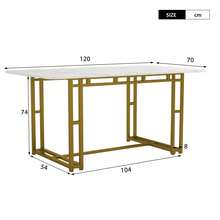 Lightweight Luxury Dining Table 120 X 70 Cm (1 Piece), Metal Frame, Rectangular Table, Modern Kitchen Table With Metal Legs For Dining Room/Living Room, Gold Table Legs - White - View 10