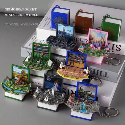 1pc 3D Pop-Up Folding Book, One-Click Open Transforming Book, Decompression Keychain, Miniature Magical Book Pendant, 3D Dinosaur Pop-Up Book, Mini Astronaut Keychain, Puzzle Castle Decompression Creative Ornament, Christmas Magic Keychain, Gift Decoration, Birthday Gift, Christmas Gift, Easter Gift, New Year Gift, Toy