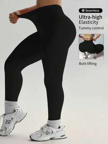 Two-Piece Set Of Plus-Size Women's Sportswear Leggings, A Must-Have For Sports And Fitness. With High Elasticity, It Can Lift The Buttocks And Tuck In The Abdomen, Making It Suitable For Outdoor Activities And Yoga - Họa tiết hoa đen và tím - Xem 4