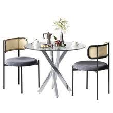 Table And Chair Set (Table And 2 Chairs Included), Tempered Glass Top 80 X 80 X 75 Cm, Modern Table, Galvanized Table Legs, Coffee Table, Grey Chairs, Silver Table Legs - Gray + Silver - View 4