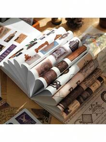 SIMNO 一套50张大尺寸复古美学剪贴簿纸，包含30张贴纸和20张装饰纸，个性化剪贴簿计划创意学习用品（21厘米*14厘米） - 綠色 - 查看 7