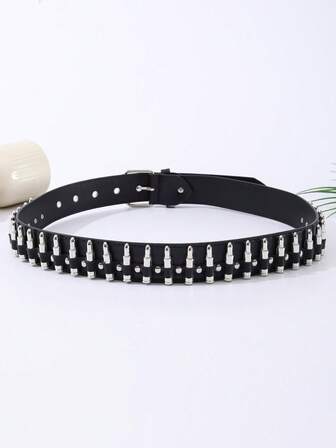 1条时尚亮面PU皮革圆腰带，女士款，古铜色孔眼装饰，波西米亚风格腰部配饰，适合日常佩戴