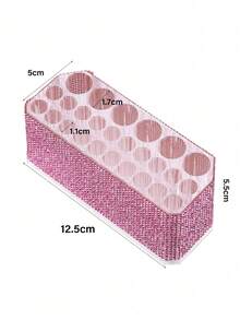 klimonla 1pc Acrylic Transparent Nail Polish Organizer Holder With 26 Holes, Pink Rhinestone Design - Pink - View 2
