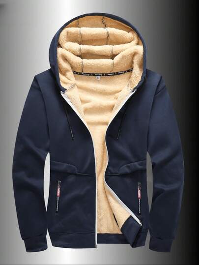 1pc Men's Hooded Sherpa Fleece Sweatshirt Jacket, Thick Warm Casual Outdoor Sports Sweatshirt,Winter