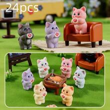 24pcs Simulation Cartoon Heart-Shaped Seven-Color Cats Micro Landscape Scenery Resin Accessories Desktop Decorations Car Hanging Ornaments - Multicolor - View 10