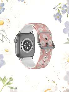 1pc Soft Elastic Breathable Hibiscus Flower Printed Replacement Wristband Strap For Apple Watch 38mm 40mm 41mm 45mm 44mm 42mm 49mm, Fashionable Casual Silicone Watch Band Compatible With Apple Watch Ultra Series, S10/SE/9/8/7/6/5/4/3/2/1 Smartwatch - Multicolor - View 2