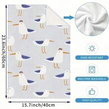 Set Of 2 Cartoon Seagull Kitchen Towels 40x60cm - Super Soft Absorbent Towels, Cute Marine Design To Spruce Up Kitchen Bathroom Decor Vibe - Blue and White - View 6