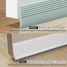 Tope de tiro debajo de la puerta de 39 pulgadas con cepillo para polvo barridos de la parte inferior de la puerta para exterior e interior tira de sellado de sonido de relleno de huecos tapón de - blanco - Ver 3