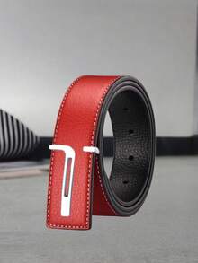 3.3cm Wide Men's Fashion Versatile Faux PU Leather Durable Belt - Gold Metal Buckle, Textured Pattern, Smooth Surface - Classic T-Letter Design, Suitable For Daily Commute And Formal Occasions, Ideal Gift For Boyfriend - Multicolor - View 6