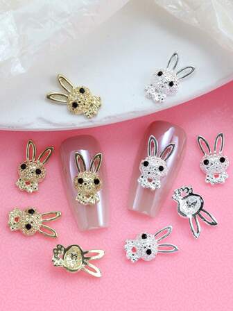 10 件套美甲饰品，立体可爱奢华兔子造型，DIY 美甲装饰，适合日常生活和派对场合