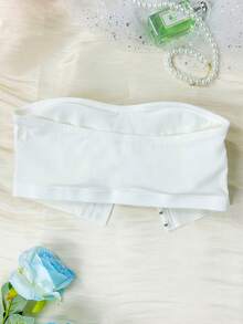 1 chiếc áo lót hai dây màu trơn cài trước có đệm mút tháo rời dành cho nữ, kiểu dáng gợi cảm và thoải mái, không gọng, màu trắng. - trắng - Xem 8