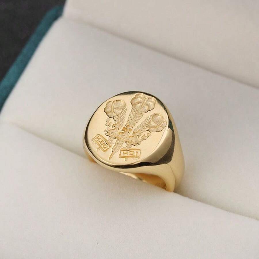 1pc Classic Gold-Plated Wax Seal Signet Ring, Adjustable Family Ring Suitable For Men, Party Jewelry - Ring - View 1