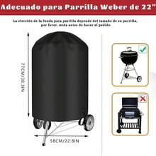 Cubierta Protectora Funda Asador para Weber de 22 Pulgadas, 210D Funda para Asador Exterior, Apta para Weber/Char-Griller 20''-22'', Parrilla Redonda - Negro - Ver 2