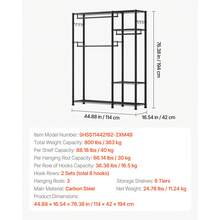 Clothing Garment Rack, Heavy Duty Clothes Rack, 6 Adjustable Tiers Clothes Racks With Steel Frame, 800 Lbs Load Capacity Closet Wardrobe With 3 Hanging Rods For Bedroom, Clothing Store, Hallway - Black - View 3