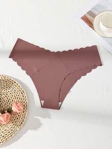 5条装女士高腰蜜瓜色波浪边无缝三角裤，弹性透气内裤 - 彩色 - 查看 6