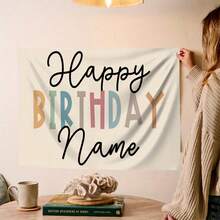 1pc Customizable Happy Birthday Banner - Personalized Name, Bohemian Style Polyester Fabric Tapestry, Perfect For Party Decorations And Photo Backdrops, Birthday Party Decorations - Style1 - View 2