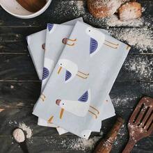 Set Of 2 Cartoon Seagull Kitchen Towels 40x60cm - Super Soft Absorbent Towels, Cute Marine Design To Spruce Up Kitchen Bathroom Decor Vibe - Blue and White - View 1