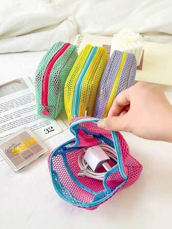 Mesh Makeup Bag, Portable Toiletry Bag Make Up Organizer Cosmetic Travel Purse Bag Zipper Pouch, Personal Travel Accessories Case,Gifts For Women,Christmas Gifts,Gift Ideas For Women