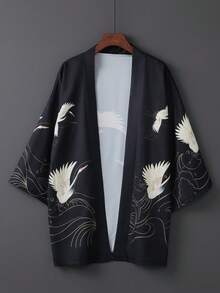 复古日式仙鹤印花宽松休闲和服，轻便春夏夹克