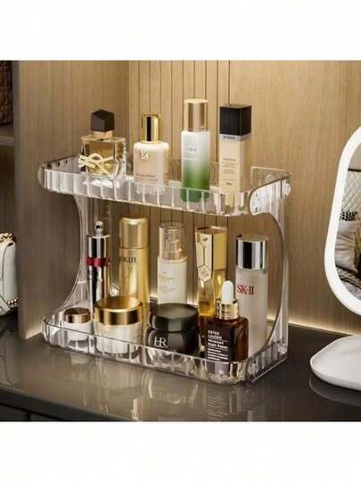 Organizador de Maquiagem e Cosméticos Acrílico 2 Prateleiras Diamante Porta Maquiagem Beleza Prateleira Organizador Banheiro Quarto Multiuso Mesa