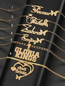 Customized Cursive Name Necklace, Stainless Steel Exquisite Personalized Collarbone Chain, Women's Gift - Frosted Gold - View 2