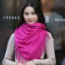 Stylish Casual Winter Scarf 230g With Fringes - 粉色 - 查看 3