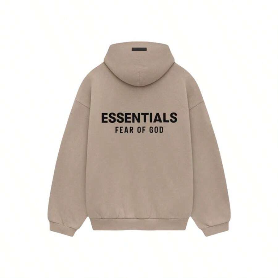 Essentials Pullover Hoodie 'Stretch Limo' SS22 Black Loose Drop Shoulder Hooded Sweatshirt,Vintage Flocking Craftsmanship Combined With Modern Breathable Technology,Warm Cotton Flocking,Loose Urban Functional Wear,High-End Cotton To Create An Urban Street - 沙漠沙 - 查看 1