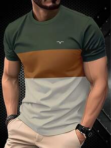 3pcs Patchwork Seagull Print Short Sleeve Crew Neck T-Shirt For Men, Casual Summer Men's Breathable Moisture-Wicking Tee, Men's Gift - Multicolor - View 3