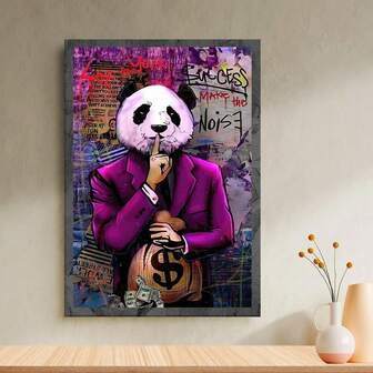 1pc Unframed Poster, Let Your Success Make The Noise Poster Canvas Wall Art Decor Painting, Money Panda Cartoon Characters Poster, Minimalist Wall Painting For Home Office Bar Coffee Shop Kitchen Living Room Bedroom Wall Decor