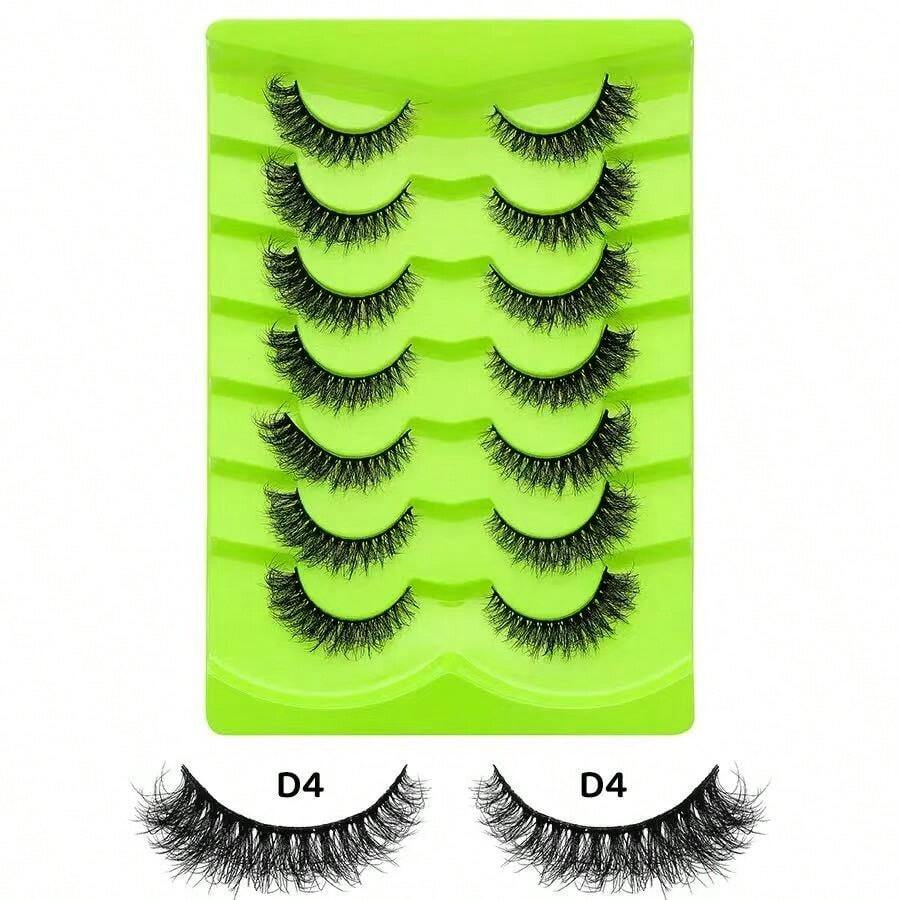 7 Pairs 3D Fluffy Mink Lashes, Artificial False Eyelashes Set, Natural/Dramatic/Thick/Curling Styles For Cat Eye, Cosplay, Holiday Party, Daily Use - D4 - View 1