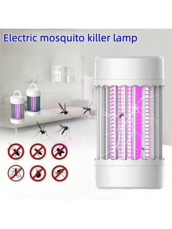 1个全新便捷电动灭蚊灯，静音室内灭虫器，双电源供电（USB供电，USB可充电800mAh电池），带紫色紫外线的室内驱蚊器，圆柱形白色设计，适合所有年龄段，物理驱蚊，家用灭虫器，餐厅苍蝇拍，驱蚊灭蚊器，户外灭蚊灯，家庭害虫控制，高效灭虫器