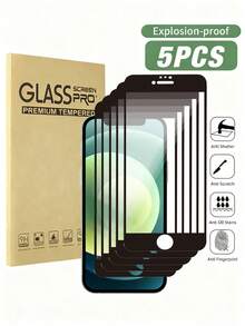 5 片装防刮钢化膜，透明钢化玻璃，高清手机屏幕保护膜，兼容苹果手机型号，包括 Apple15PROMAX 15 16 15PRO 14、13、12、11、Xr、Xs、X、7、8 17/17 Pro/17 Pro Max/17 Air 防爆、防碎、防刮、防水玻璃手机钢化膜 - 黑色 - 查看 21