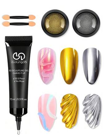 Gel de escultura 3D sin perfume de 15 ml - Solución espesante sin necesidad de limpiar con polvo de espejo mágico cromado - Adhesivo de uñas multiusos para joyas, cuentas y diseños - Kit de arte de uñas profesional de larga duración