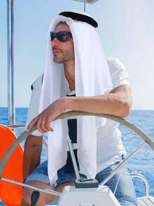 复古风格男士阿拉伯头巾，纯色涤纶材质，四季皆宜，展现迪拜和中东风情。阿拉伯头巾、迪拜头巾、沙特阿拉伯头巾，饰有布托图案，可搭配发带佩戴。 - 彩色 - 查看 6