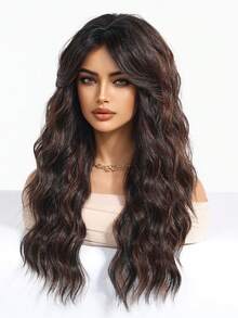 1 Piece Synthetic Heat-Resistant Hairpiece In Curly Gradient Pink Wig, 28 Inches Long, Made From Fiber, Suitable For Daily Use, Natural And Realistic Hairpiece. - Brown Highlight - View 4