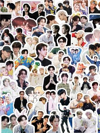 100张泰国明星KPOP风格Boun Prem CP周边贴纸，适用于摩托车头盔、汽车、礼品盒、信封、涂鸦贴纸、吉他、笔记本电脑、行李箱、DIY工艺品、头盔贴纸、游戏贴纸、笔记本电脑贴纸、游戏、手册贴纸、自行车贴纸、游戏玩家生日派对、游戏派对、办公室装饰