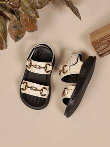 时尚休闲幼儿男女童罗马凉鞋，新款婴儿平底凉鞋，简约百搭舒适步行鞋 - 米色 - 查看 4