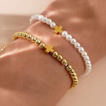 Set de 3 piezas de pulsera minimalista de moda con cuentas doradas, pulsera de cuentas doradas multicapa, apilable, resistente al agua, resistente al sudor y no se desvanece. Joyería de mujer con estilo, adecuada para uso diario, regalo perfecto para amigos, cumpleaños, San Valentín o cualquier mujer. ¡La mejor opción!