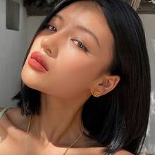 1 Pair Of Brass Gold-Plated Solid Stud Earrings - Hoa tai vàng cao cấp - Xem 2